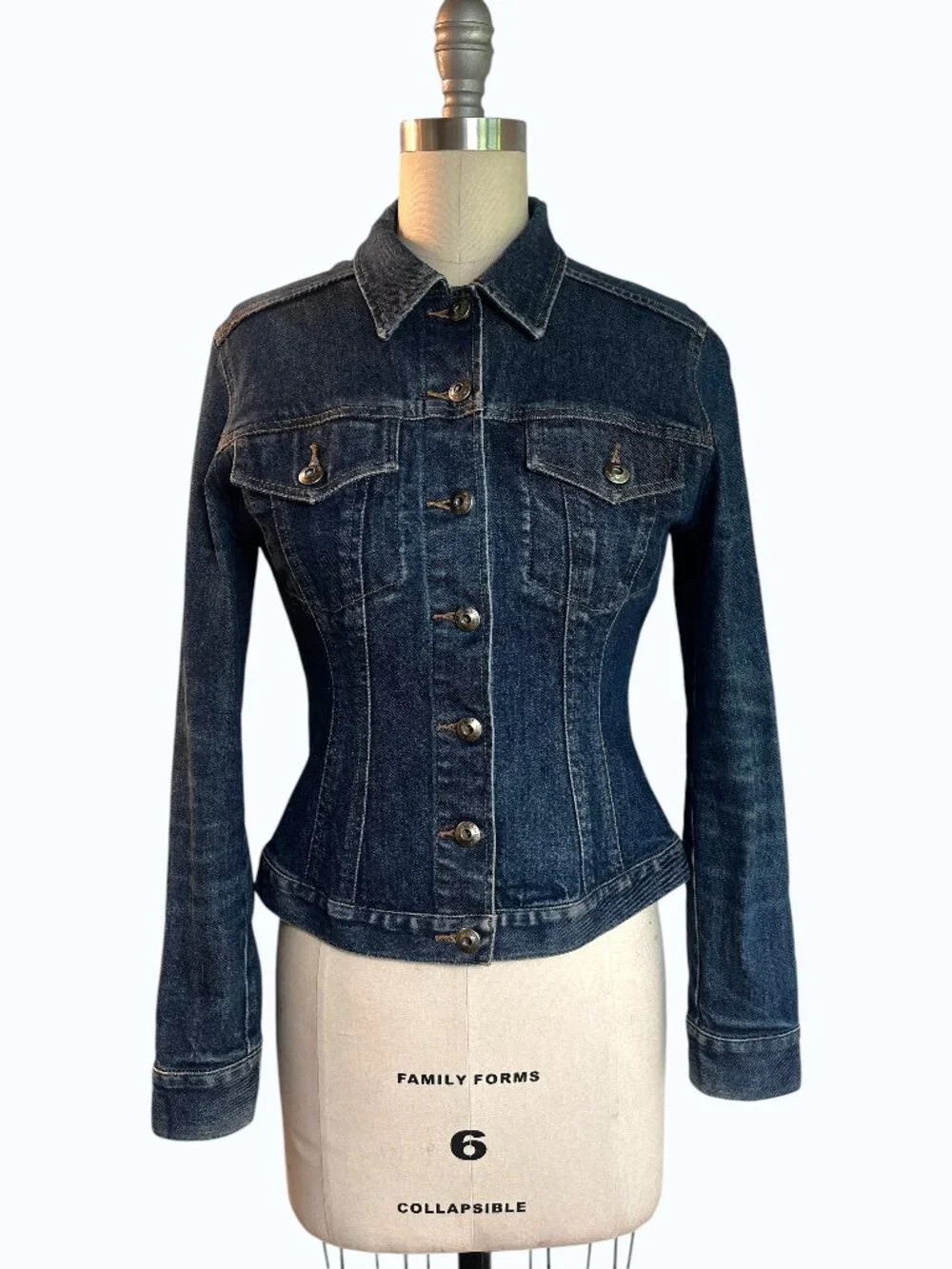 VTG French Connection Y2K Fitted Stretch Denim Hourglass Trucker Jacket Medium